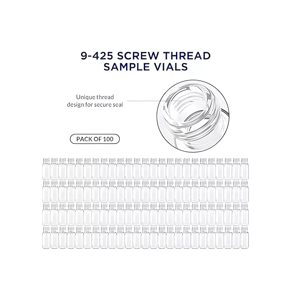 Bysafe 2 ml Autosampler Vial With Writing Area Clear Color, Blue Screw Cap with Hole, White PTFE & Red Silicone Septa, 7Z-I66V-UETA (Pack of 100)