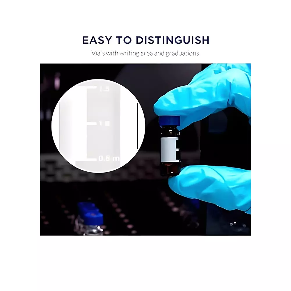 Bysafe 2 ml Autosampler Vial With Writing Area Clear Color, Blue Screw Cap with Hole, White PTFE & Red Silicone Septa, 7Z-I66V-UETA (Pack of 100)