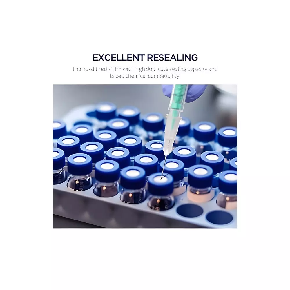 Bysafe 2 ml Autosampler Vial With Writing Area Clear Color, Blue Screw Cap with Hole, White PTFE & Red Silicone Septa, 7Z-I66V-UETA (Pack of 100)