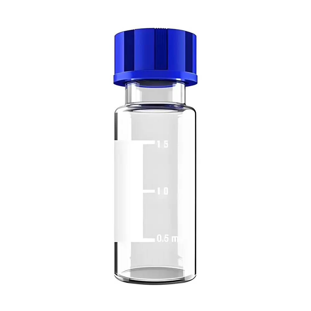 Bysafe 2 ml Autosampler Vial With Writing Area Clear Color, Blue Screw Cap with Hole, White PTFE & Red Silicone Septa, 7Z-I66V-UETA (Pack of 100)