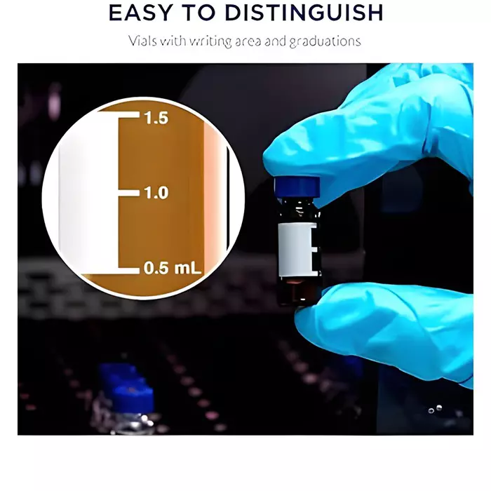 Bysafe 2 ml Autosampler Vial With Writing Area Amber Color, Blue Screw Cap with Hole, White PTFE & Red Silicone Septa, 6W-VHTL-NC8R (Pack of 100)