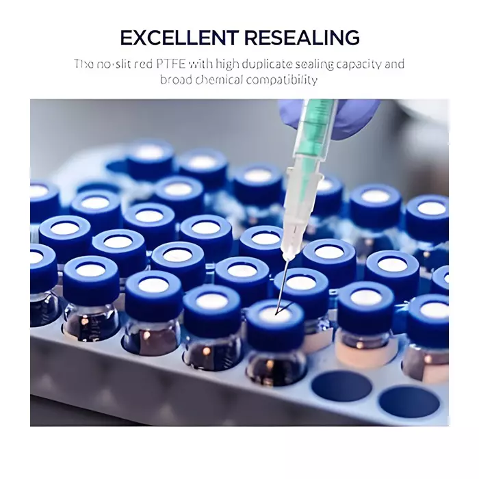 Bysafe 2 ml Autosampler Vial With Writing Area Amber Color, Blue Screw Cap with Hole, White PTFE & Red Silicone Septa, 6W-VHTL-NC8R (Pack of 100)