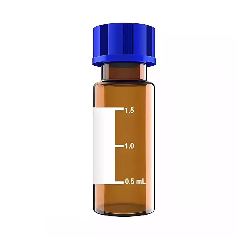 Bysafe 2 ml Autosampler Vial With Writing Area Amber Color, Blue Screw Cap with Hole, White PTFE & Red Silicone Septa, 6W-VHTL-NC8R (Pack of 100)