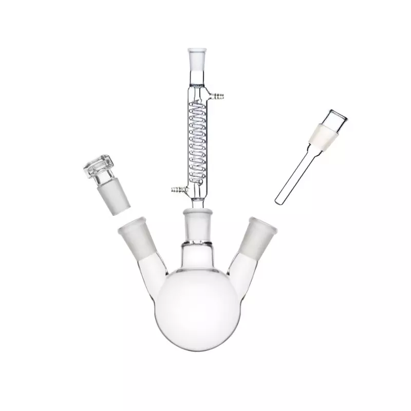 ABGIL Borosilicate Glass Reflux Assembly with Thermometer Pocket Adapter, Three Neck Round Bottom 1000 ml Flask Capacity, All Socket Size B-24(24/29), ABG3566