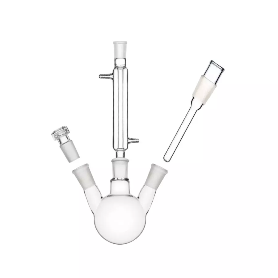 ABGIL Borosilicate Glass Reflux Assembly with Thermometer Pocket Adapter, Three Neck Round Bottom 1000 ml Flask Capacity, Both Socket Size B-24(24/29), ABG3580