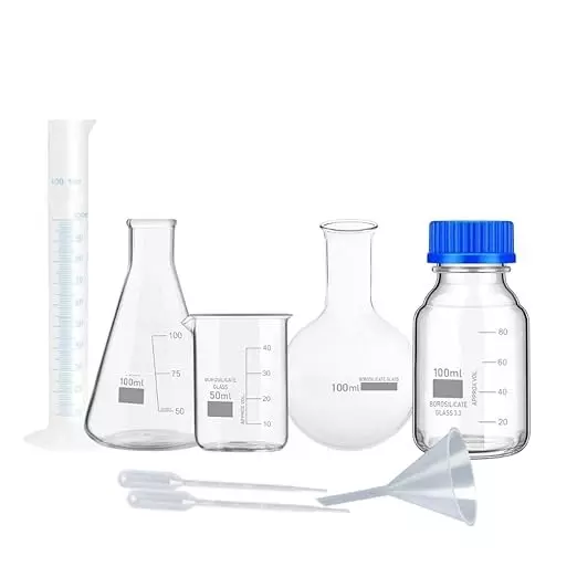 Eduscope 8 Pcs Glassware Kit Transparent Borosilicate Glass, ‎Edu-GLASSWAREKITBO-07