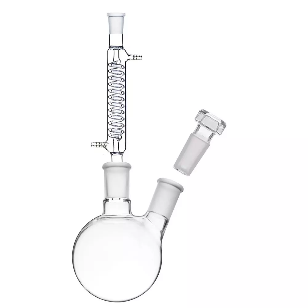ABGIL Borosilicate Glass Reflux Assembly, Two Neck Round Bottom 500 ml Flask Capacity, Both Socket Size B-24(24/29), ABG3559