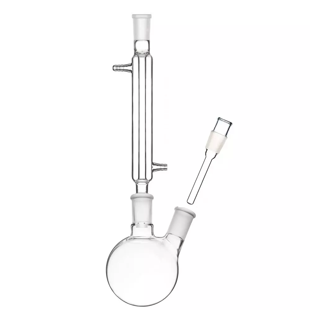 ABGIL Borosilicate Glass Reflux Assembly with Thermometer Pocket Adapter, Two Neck Round Bottom 5000 ml Flask Capacity, Both Socket Size B-24(24/29), ABG3578