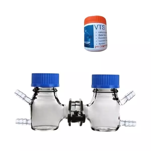 ABGIL Borosilicate Glass Dual Chamber H-Cell Membrane Reactor 500 ml Capacity with 4 In/Outlets for MFC and Vacuum Silicone Grease (100 g), ABG1479