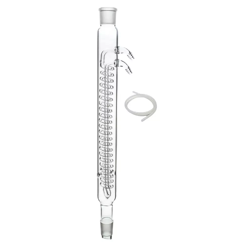 ABGIL Borosilicate Glass Dimorth Reflux Coil Condenser with Rubber Tube Tube Length 70 cm Condenser Length 300 mm, Cone & Socket Size B-24(24/29), ABG3753