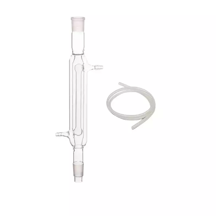 ABGIL Borosilicate Glass Condenser Davies (Double Surface), with Rubber Tube For Inlet & Outlet, Condenser Length 100 mm, Tube Length 70 cm, Joint Size (Cone & Socket) B-14(14/23), ABG1143