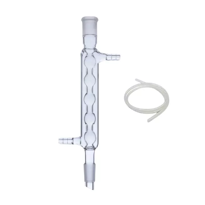 ABGIL Borosilicate Glass Bulb (Allihn) Condenser with Rubber Tube For Inlet & Outlet Tube Length 100 cm Condenser Length 1000 mm, Joint Size(Cone & Socket) B-24(24/29), ABG3738