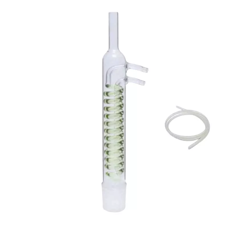ABGIL Borosilicate Glass Dimorth Vertical Reflux Coil Condenser with Rubber Tube Tube Length 70 cm Condenser Length 300 mm