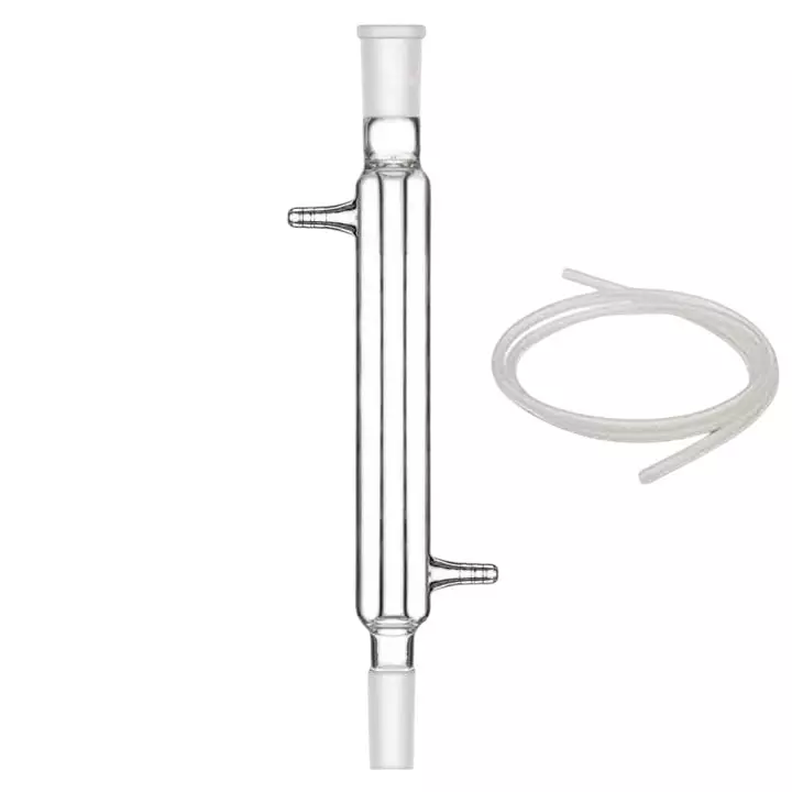 ABGIL Borosilicate Glass Liebig Condenser with Rubber Tube For Inlet & Outlet, Condenser Length 100 mm, Tube Length 70 cm, Joint Size (Cone & Socket) B-14(14/23), ABG1120