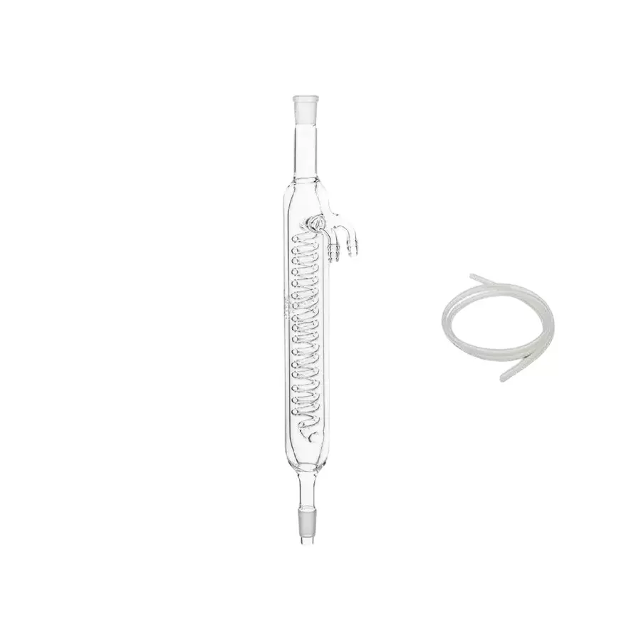ABGIL Borosilicate Glass Condenser Condenser Jacketed Coil with Rubber Tube For Inlet & Outlet, Length 300 mm, Cone & Socket Size B-34(34/35), Tube Length 70cm, ABG3752