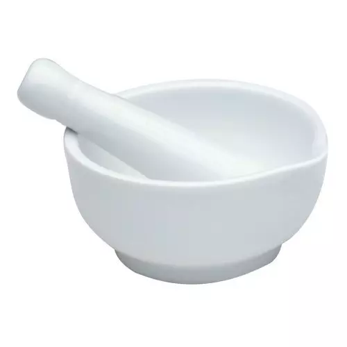 WKM 152.4 mm (6 Inch) Dia White Color Round Shape Porcelain Mortar Pestle for Labs KT80PM