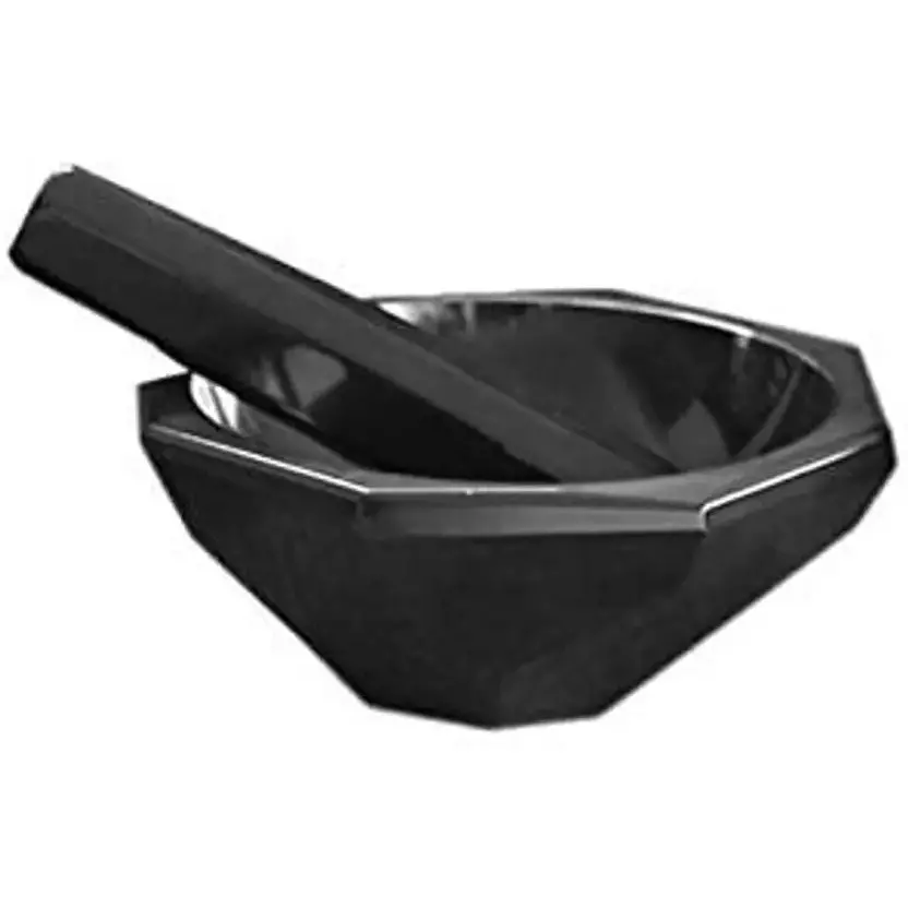 LARK Mortar and Pestle 6 inch (150 mm) Black Agate Marble with Round Base