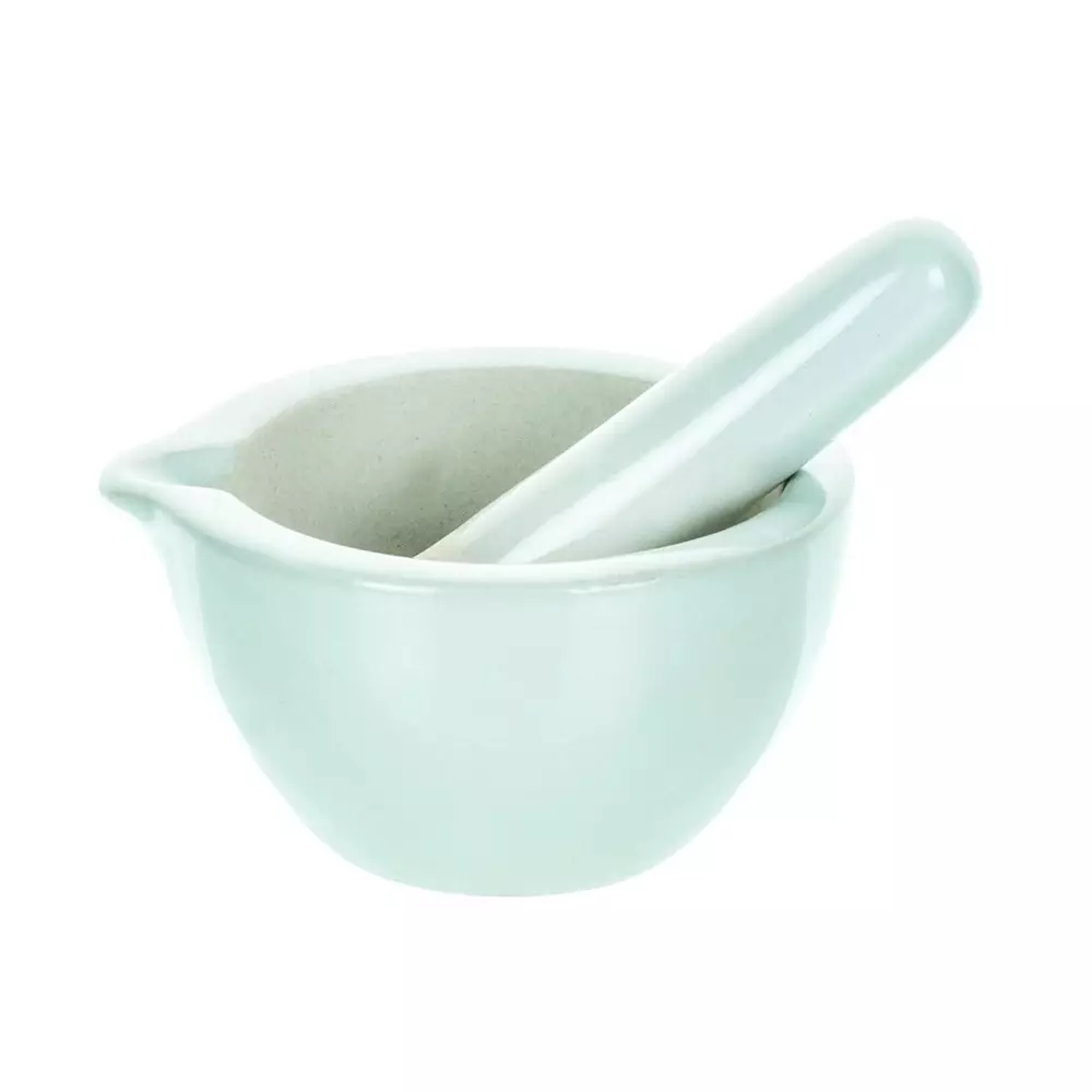 WKM Porcelain Mortar & Pestle Set Round Shape Modern and Traditional Style 7.62 cm (3 inch) Size White
