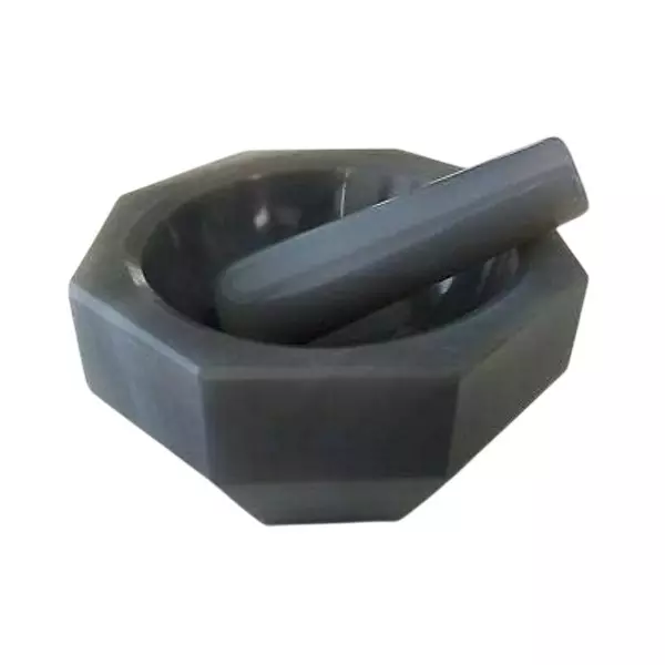 WKM Mortar and Pestle Set Agate Stone Material Round Shape Enameled Finish 5.08 cm (2 inch) Size Black