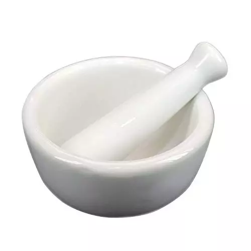 WKM 35.56 cm (14 Inch) Round Shape Porcelain White Mortar and Pestle KT101A