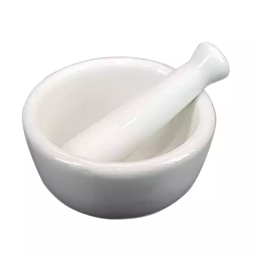 WKM 35.56 cm (14 Inch) Dia White Color Round Shape Porcelain Mortar Pestle KTBR47