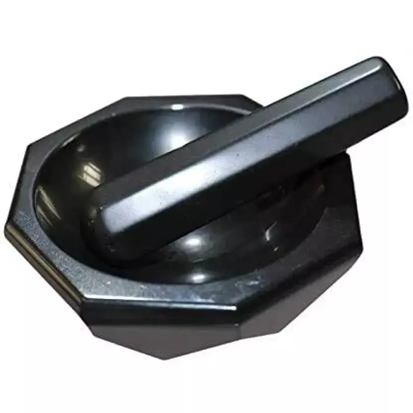 LARK Mortar and Pestle 4 inch (100 mm) Black Agate Marble with Round Base