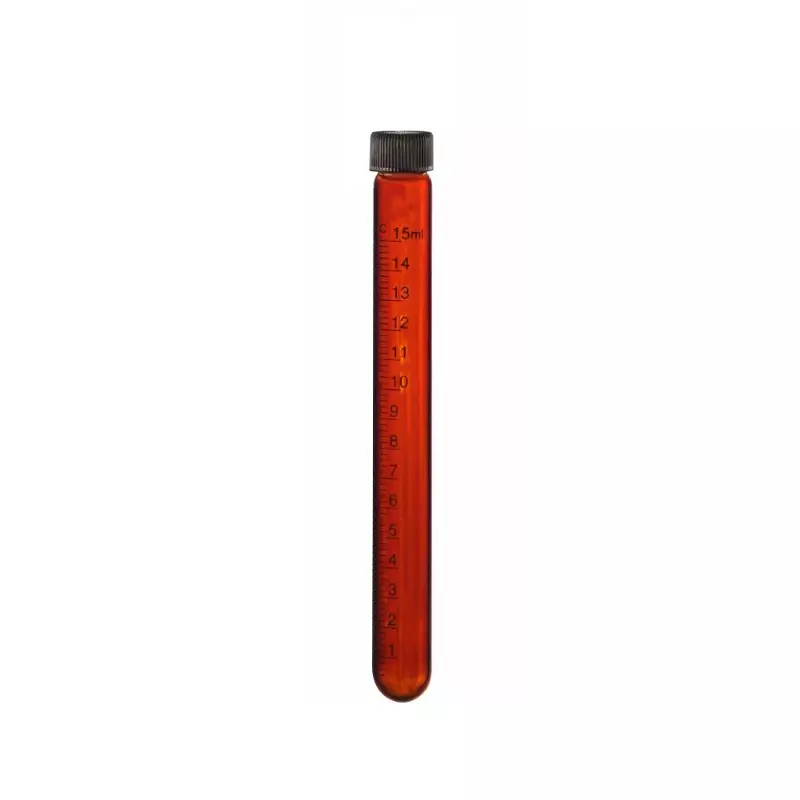ABGIL Borosilicate Glass Graduated Culture Media Tube Round Bottom Amber Color with Screw Cap, 15 ml Capacity, ABG4068