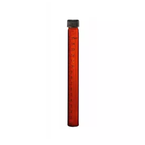 ABGIL Borosilicate Glass Graduated Culture Media Tube Flat Bottom Amber Color with Screw Cap, 10 ml Capacity, ABG4074
