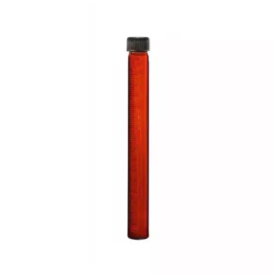 ABGIL Borosilicate Glass Graduated Culture Media Tube Flat Bottom Amber Color with Screw Cap, 30 ml Capacity, ABG4076