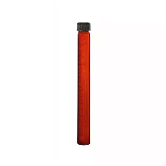 ABGIL Borosilicate Glass Graduated Culture Media Tube Flat Bottom Amber Color with Screw Cap, 100 ml Capacity, ABG4078