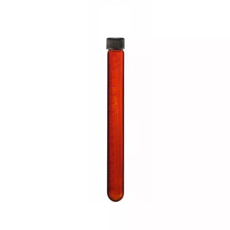 ABGIL Borosilicate Glass Graduated Culture Media Tube Round Bottom Amber Color with Screw Cap, 150 ml Capacity, ABG4072