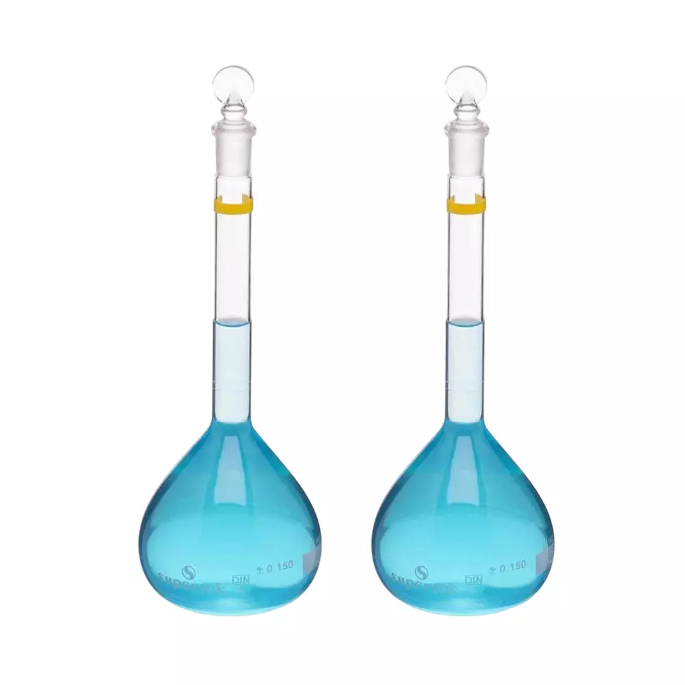 Supertek 10 ml Color Coded Volumetric Flask Class A Neck Size 7/16 ISI Mark with Interchangeable Glass and Super Stopper, Individual Works Certificate, 77.417.0010NIS (Pack of 2)