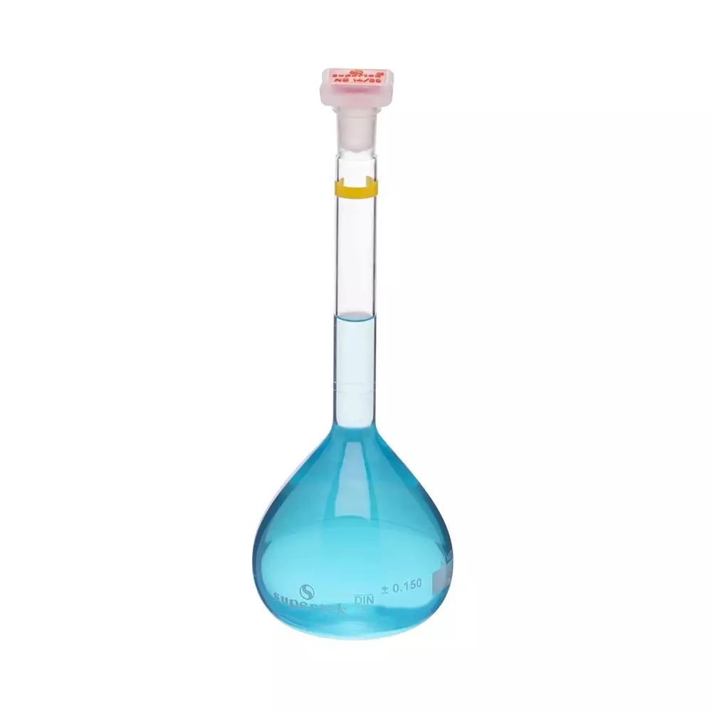 Supertek 10 ml Color Coded Volumetric Flask Class A Neck Size 7/16 ISI Mark with Interchangeable Glass and Super Stopper, Individual Works Certificate, 77.417.0010NIS (Pack of 2)