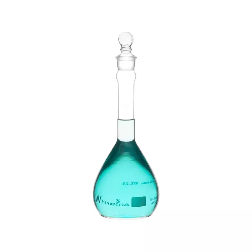 Supertek 2 L QR Coded Volumetric Flask ASTM Wide Mouth Heavy Duty Class A with Glass Stopper and Individual Works Certificate, 46.424.2000QR