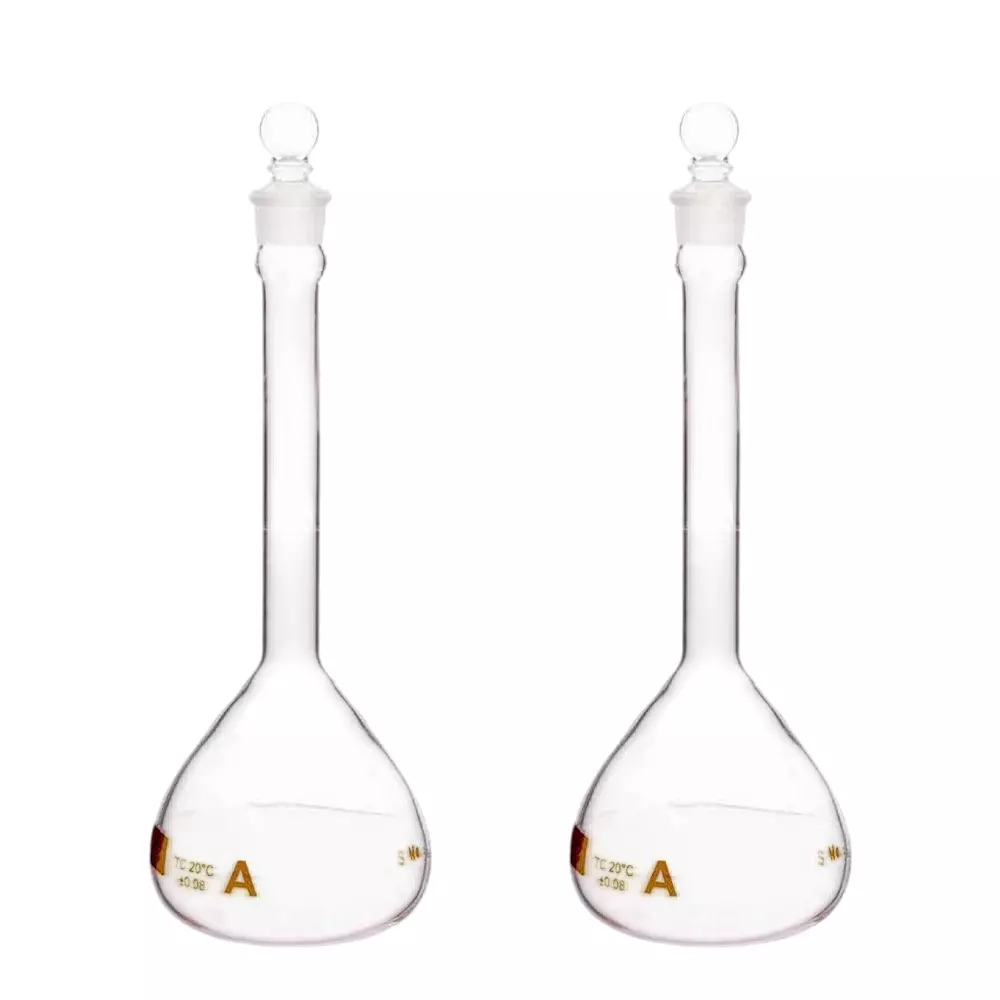 Supertek 1 L QR Coded Volumetric Flask ASTM Narrow Mouth Class A with Glass Stopper and Individual Works Certificate, 46.403.0100QR (Pack of 2)