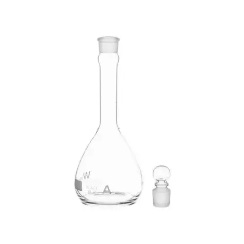 Supertek 150 ml QR Coded Volumetric Flask ASTM Wide Mouth Heavy Duty Class A with Glass Stopper and Individual Works Certificate, 46.424.0150RQR