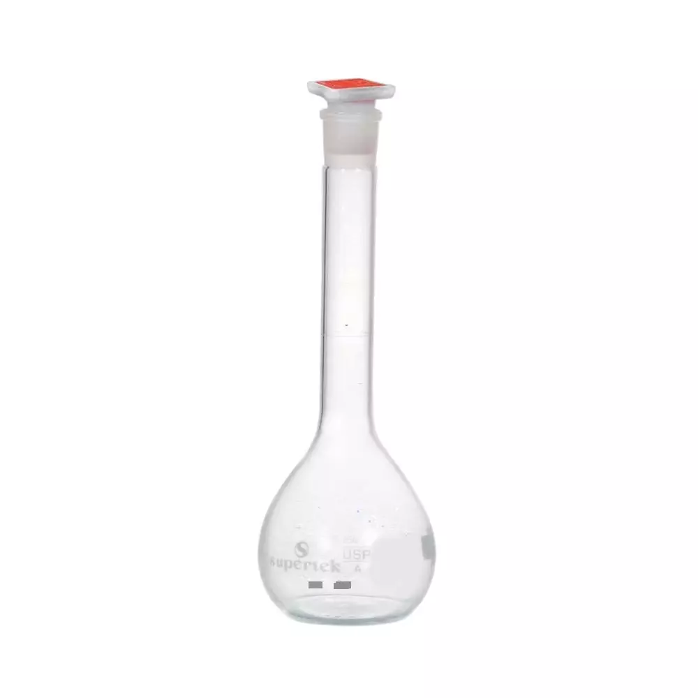 Supertek Wide Mouth Volumetric Flask Transparent Class A 500 ml with Interchangeable Glass and Super Stopper, 50.439.0500R (Pack of 2)
