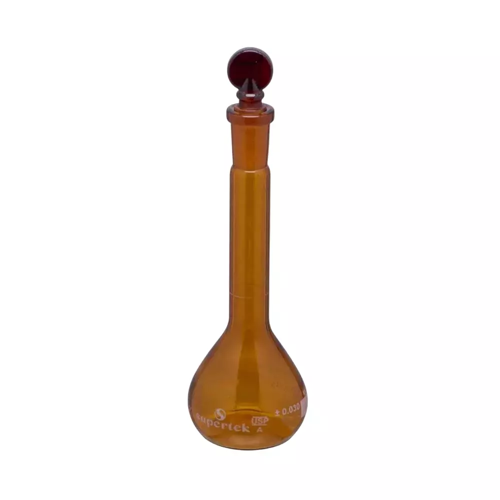 Supertek 2 L QR Coded Volumetric Flask Amber Color Class A with Interchangeable Glass and Super Stopper, USP Certificate, 74.419.2000QR image 1