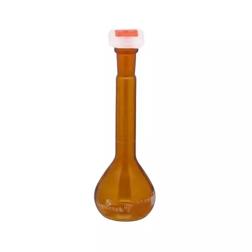 Supertek 2 L QR Coded Volumetric Flask Amber Color Class A with Interchangeable Glass and Super Stopper, USP Certificate, 74.419.2000QR