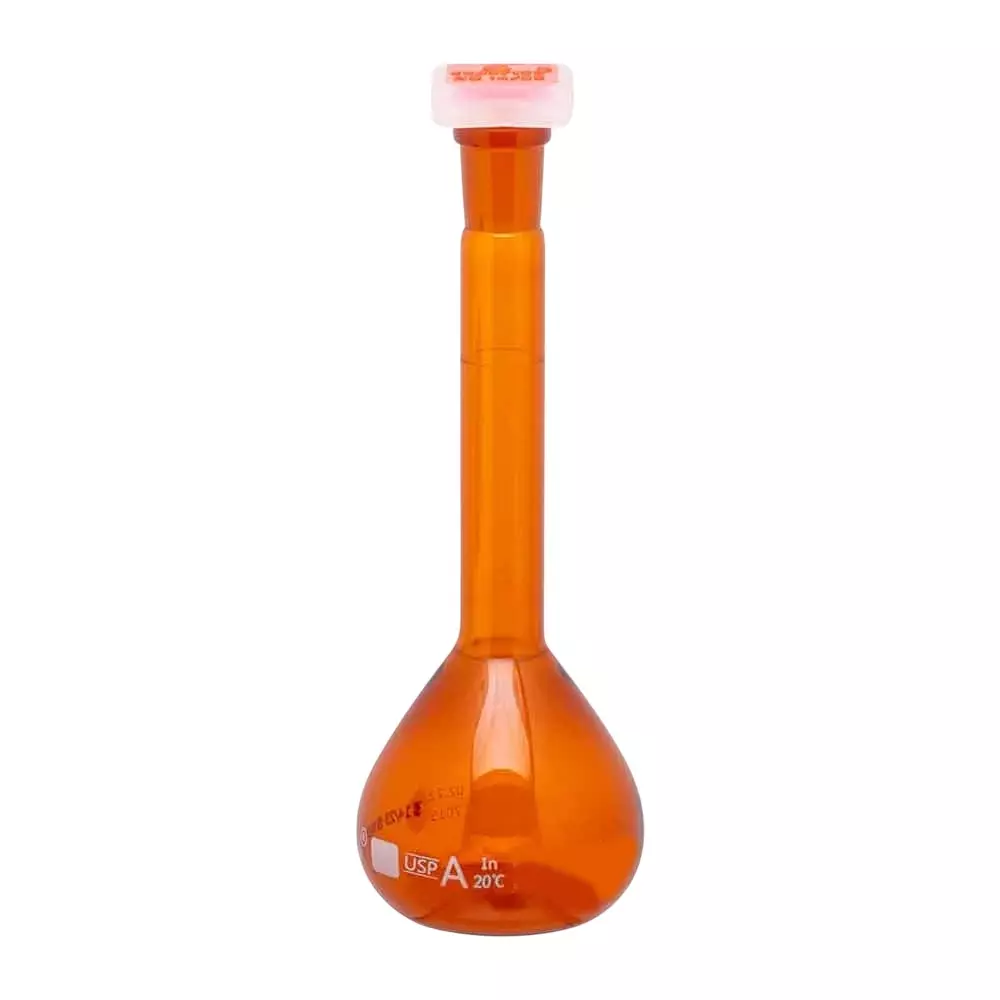 Supertek 20 ml QR Coded Volumetric Flask Amber Color Wide Mouth Class A with Interchangeable Glass and Super Stopper, USP Certificate, 74.439.0020QR (Pack of 2)