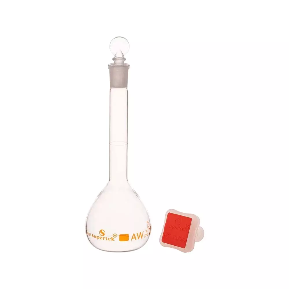 Supertek 25 ml QR Coded Volumetric Flask Wide Mouth Class A ISI Mark with Interchangeable Glass and Super Stopper, Individual Works Certificate, 77.439.0025QI (Pack of 2)