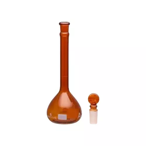 Supertek 5 ml QR Coded Volumetric Flask ASTM Amber Color Narrow Mouth Class A with Glass Stopper and Individual Works Certificate, 46.412.0015QR (Pack of 6)