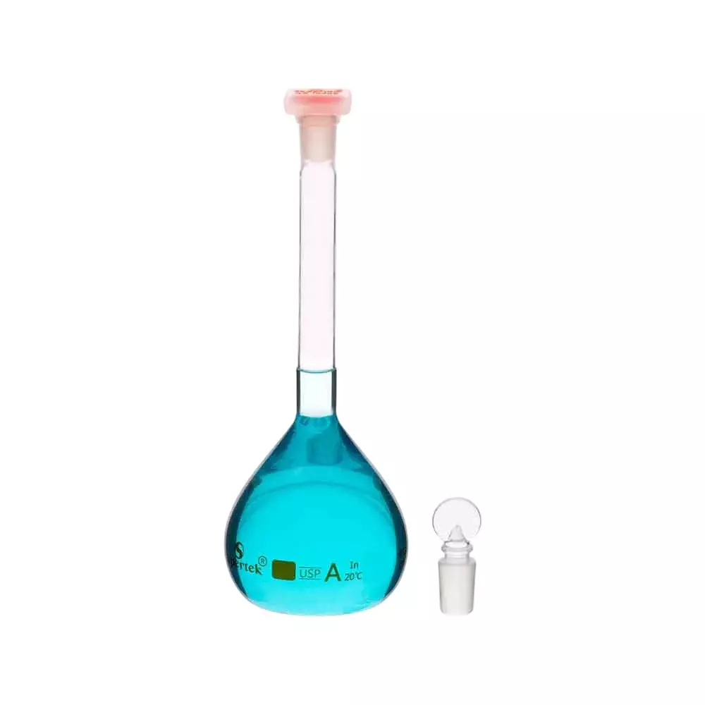 Supertek 2 L QR Coded Volumetric Flask Class A with Interchangeable Glass and Super Stopper Size 29/32, USP Certificate, 50.419.2000QR