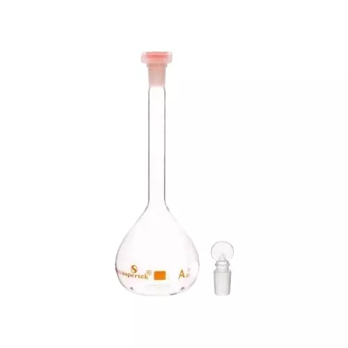 Supertek 2 L QR Coded Volumetric Flask Class A with Interchangeable Glass and Super Stopper Size 29/32, USP Certificate, 50.419.2000QR