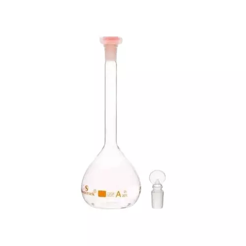 Supertek 2 L QR Coded Volumetric Flask Class A with Interchangeable Glass and Super Stopper Size 29/32, USP Certificate, 50.419.2000QR