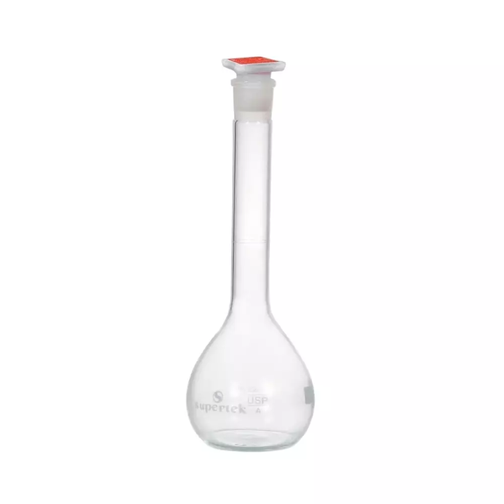 Supertek 1 L QR Coded Volumetric Flask Wide Mouth Class A with Interchangeable Glass and Super Stopper, USP Certificate, 50.439.1000RQR (Pack of 2)