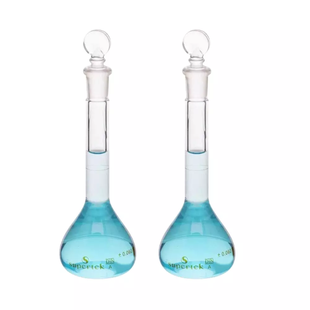 Supertek 5 ml Volumetric Flask Class A Neck Size 7/16 ISI Mark with Interchangeable Glass and Super Stopper, Individual Works Certificate, 77.418.0005NIS (Pack of 2)