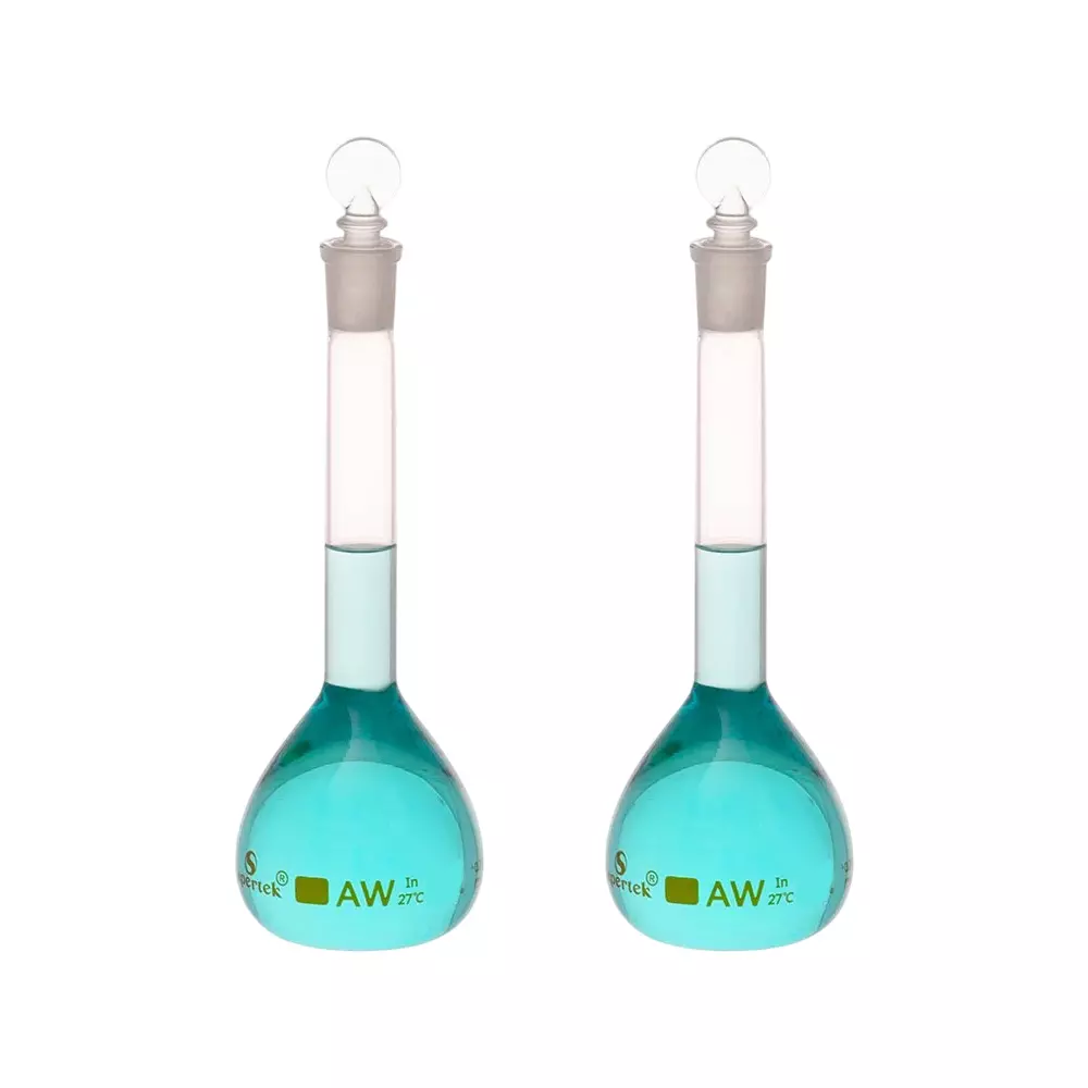 Supertek 200 ml QR Coded Volumetric Flask Wide Mouth Class A ISI Mark with Interchangeable Glass and Super Stopper, Individual Works Certificate, 77.439.0200QI (Pack of 2)