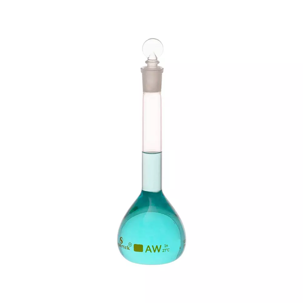 Supertek 200 ml QR Coded Volumetric Flask Wide Mouth Class A ISI Mark with Interchangeable Glass and Super Stopper, Individual Works Certificate, 77.439.0200QI (Pack of 2)