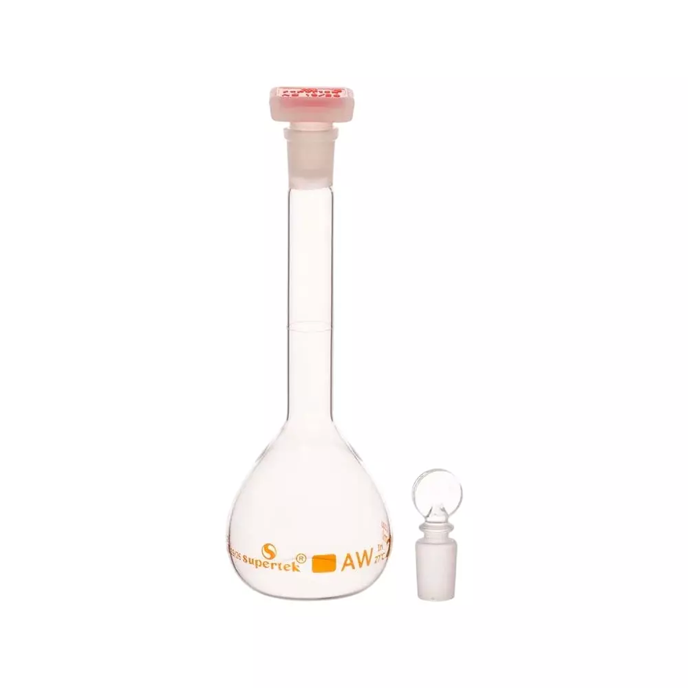 Supertek 200 ml QR Coded Volumetric Flask Wide Mouth Class A ISI Mark with Interchangeable Glass and Super Stopper, Individual Works Certificate, 77.439.0200QI (Pack of 2)